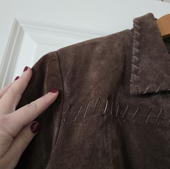 Vintage Suede Leather Jacket Relativity Chocolate Brown Western Womens M - Picture 12 of 13